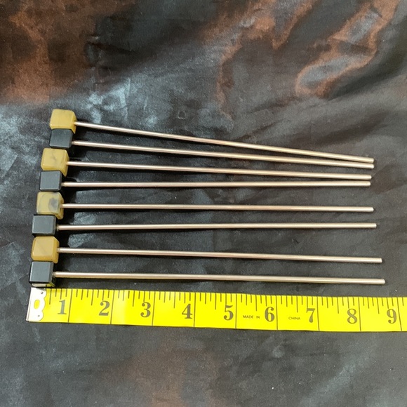 Black/Yellow Stone and Stainless Steel Set of 8 Drink Stirs - Picture 4 of 4